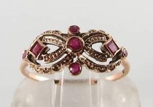 DIVINE 9CT 9K ROSE GOLD INDIAN RUBY ART DECO INS MASK RING FREE RESIZE