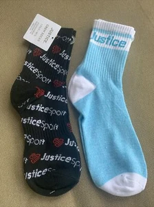 Justice Girl crew socks new 2 Pairs size M/L logo Sport - Picture 1 of 6
