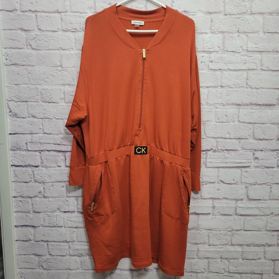 Calvin Klein Sudadera Vestido Media Cremallera Bolsillos Informal Cómodo Naranja Talla Grande 3X Foto 1 de 4