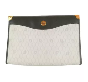 Auth Christian Dior Made in France Honeycomb White PVC x Leather Clutch Bag - Picture 1 of 16