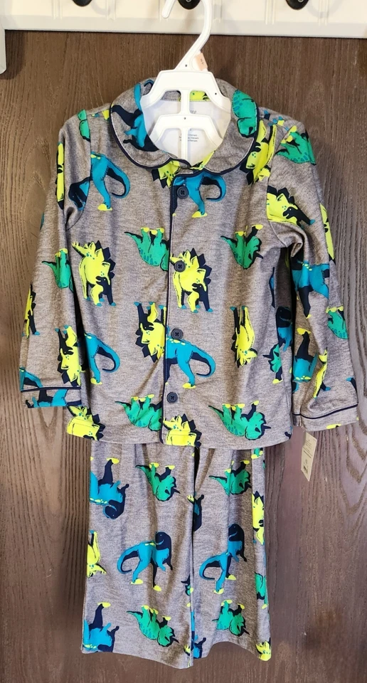 NUEVO CON ETIQUETAS CARTER'S JOY 2 PIEZAS ABRIGO DINOSAURIO GRIS ESTILO PIJAMA NIÑO TALLA 4T Foto 1 de 1