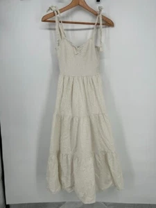 Vestido Madewell Para Mujer Pequeño Crema Ojales Lucie Corbata en Niveles Midi Boho - Imagen 1 de 8