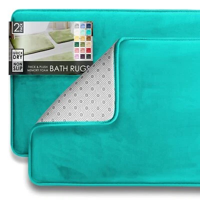 2 Piece Velvet Memory Foam Bathroom Rug Set Non-Slip PVC Backing Teal - Изображение 1 из 4