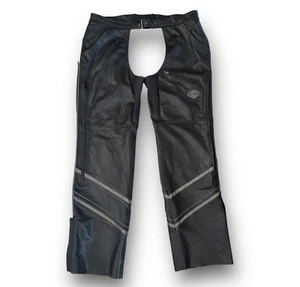 Harley Davidson Men's Biker Chaps 2XL Tall Black Leather Lined Luminator Deluxe - Picture 1 of 11