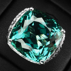 Gorgeous Lagoon Blue Tourmaline 14.20Ct 925 Sterling Silver Handmade Halo Rings - Picture 1 of 9