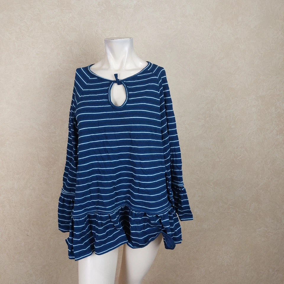 Max Studio Womens Melina Blue Striped Flounce Casual Top Blouse Xs/s BHFO 1707