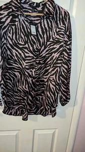 New Look Bold Animal Print Long Sleeve Blouse Black & Pink Size 16 Nwt - Picture 1 of 4