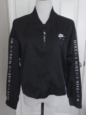 Jaqueta de atletismo feminina nova com etiquetas autêntica Nike Air logotipo cetim preto tamanho grande - Imagem 1 de 4