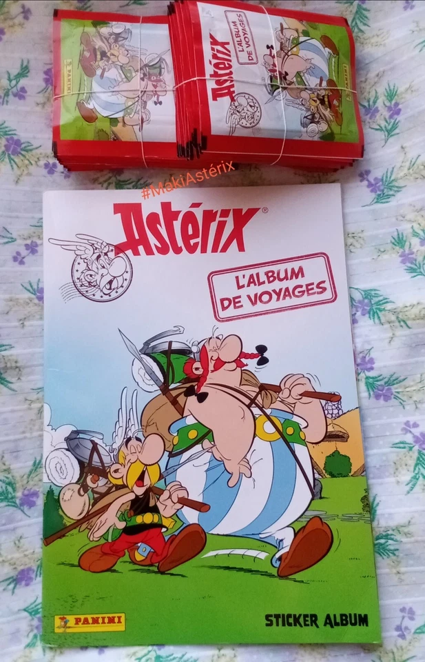 LOT ASTÉRIX L'ALBUM DE VOYAGES - UN ALBUM VIDE ET 50 POCHETTES STICKERS PANINI - Photo 1/1