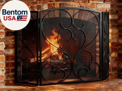 Pantalla de chimenea de 3 paneles de hierro forjado 48" W X 29" H plegable spa contra incendios de alta resistencia Foto 1 de 4