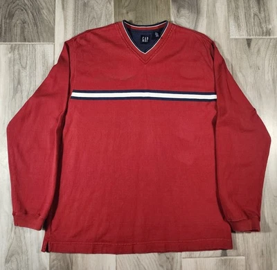 复古 Gap 男式长袖棉质 T 恤尺寸 Meduim 条纹蓝色白色  — 第 1/4 张图片