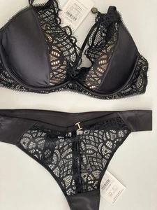 PLEASURE STATE Grand Finale 14C / 36C Contour Plunge Bra Lge Thong Black Rrp$120 - Picture 1 of 10