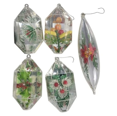 Lote de 5 enfeites de Natal vintage Jewel Brite diorama celulóide MCM kitschy - Imagem 1 de 4