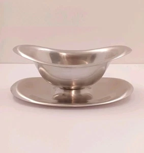 Gravy Boat Bowl With Attached Underplate Reed & Barton Stainless 18/8 Vintage - Picture 1 of 11