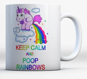 Keep calm and poop rainbows mug - Colourful Unicorn Mug - Great Gift - Photo Mug - Picture 1 of 1