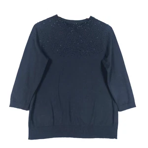 Talbots Sweater Womens Large Black Beaded Knit Lightweight 3/4 Sleeve Pullover - Picture 1 of 13