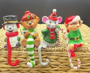 4 JSNY Plastic Shelf Sitters Stocking Holders Snowman Bear Elf Mouse Hong Kong - Picture 1 of 13