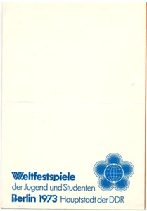 GDR Memorial Sheet WORLD FESTIVAL YOUTH & STUDENTS BERLIN 1973 - Imagen 1 de 3