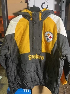 PITTSBURGH STEELERS Starter Hooded Half Zip Pullover Jacket S M XL 2XL BLACK - Picture 1 of 6