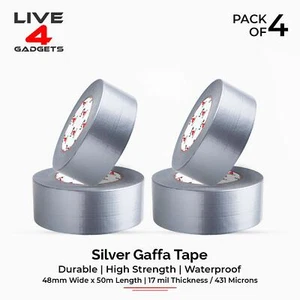 Duct Gaffer Tape Heavy Duty Waterproof Cloth Gaffa Duck Black Silver 50m x 4 - Picture 1 of 8