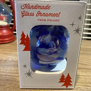 Ornamento natalizio in vetro Zorza dalla Polonia bocca blu soffiato decorato a mano 4" - Foto 1 di 6