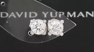 David Yurman Round Brilliant Cut Diamond Stud Earrings 1.44 ct Platinum GIA - Picture 1 of 10