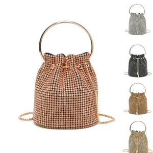 Women Shiny Rhinestone Round Handle Chain Prom Wedding Evening Shoulder Handbag - Picture 1 of 10