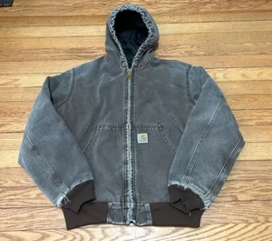 Vtg Y2K Carhartt Y06 CHT Hooded Quilted Canvas Workwear Jacket Kids Sz L - Picture 1 of 9