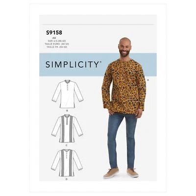 SIMPLICITY 9158 MEN'S  SHIRTS with Placket Sewing Pattern Sizes 34-42 & 44-52 - Image 1 of 4