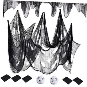 Confezione da 7 decorazioni Halloween in tessuto inquietante 72x30 pollici con ragni ragnatele bianche, - Foto 1 di 8