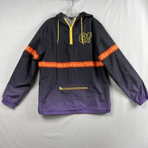 Chaqueta cortavientos ODD FUTURE para hombre mediana Anorak 1/4 cremallera con capucha negra púrpura - Imagen 1 de 14