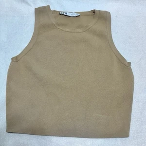 Zara Knit Crop Top Size M Womens Sleeveless Beige - Picture 1 of 6