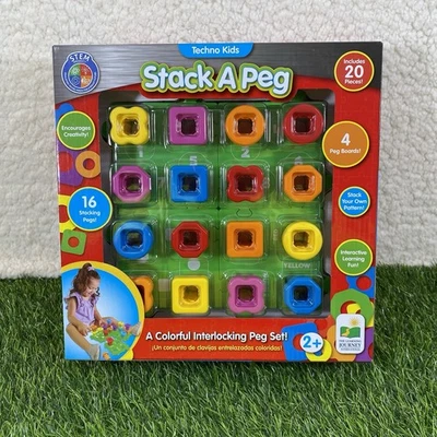 Techno Kids Stack A Peg Set 20 Pieces 16 Stacking Pegs 4 Peg Boards Stem Product - Image 1 of 4