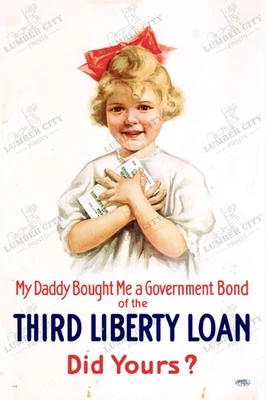 Impresión de arte de pared póster Third Liberty Loan Primera Guerra Mundial 1918 My Daddy Bought a Bond Foto 1 de 4