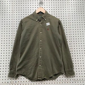 VTG Polo Ralph Lauren Button Down Shirt Womens Large Olive Green Pony 19x27 - Picture 1 of 16