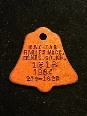 1984 年蒙哥马利县马里兰州税币猫狗牌许可证狂犬病 #1618 — 第 1/2 张图片