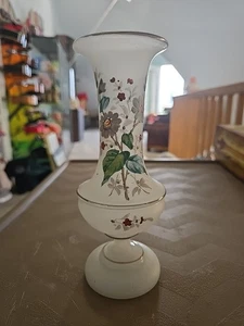 Antique Hand-Painted White Glass Vase 7" - Picture 1 of 5