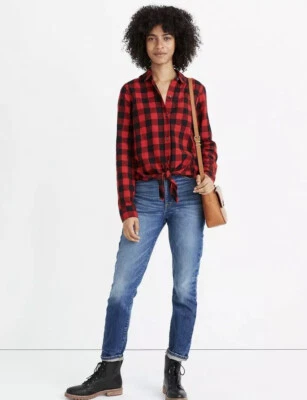 Madewell Womens Buffalo Plaid Flannel Shirt Tie Front Outdoors Size Small NWT - Image 1 of 4