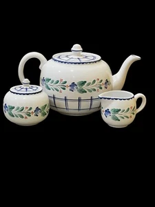 HEREND VILLAGE Teapot Creamer Sugar Bowl With Lid Hungarian pottery handpainted - Picture 1 of 13