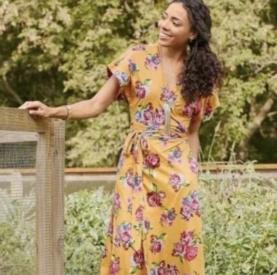 Maxi Vestido Matilda Jane Talla XS Alana Amarillo Mostaza Floral Tejido Envolvente NUEVO Foto 1 de 4
