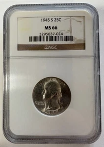 1945-S San Francisco Mint MS66 NGC Graded Washington Quarter - Picture 1 of 4