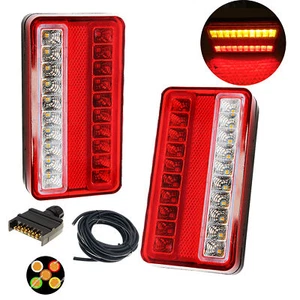 LED trailer tail light kit pair plug 8m 5 core wire caravan ute 7 pin flat 20LED - Picture 1 of 12