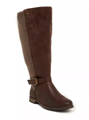 Torrid 7W Boots Knee High Brown Sweater Back Womens Wide Calf Riding Low Heel - Image 1 of 3
