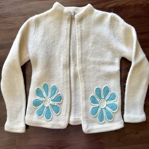 Vintage Portswear Girls Sweater Floral Embroidered Cardigan Jacket Boho 50s 60s - Picture 1 of 16