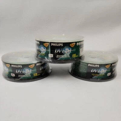 Three  15 count PHILIPS DVD+R RW DVDR 1-4x 30 Discs Blank Media 4.7GB 120Min New - Image 1 of 4
