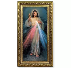 14.5 X 26" Antique Gold Leaf Ornate Framed Divine Mercy Art Print - Picture 1 of 1