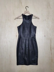 Women's Size:0 MASON Lambskin Leather Front Black Dress - Picture 1 of 6