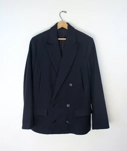 Acne Studios Double Breasted Blazer Heavy Winter Coat Black Gabardine Wool S - Picture 1 of 9