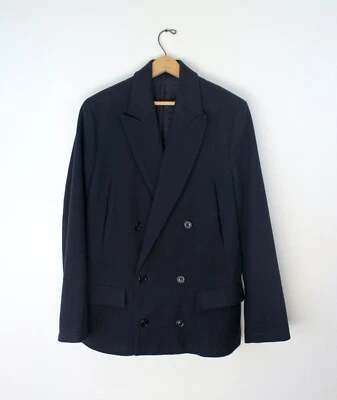 Acne Studios Double Breasted Blazer Heavy Winter Coat Black Gabardine Wool S - Image 1 of 4