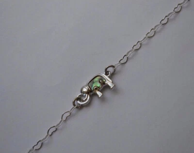 Handmade Abalone shell elephant silver dainty heart bracelet - Image 1 of 4